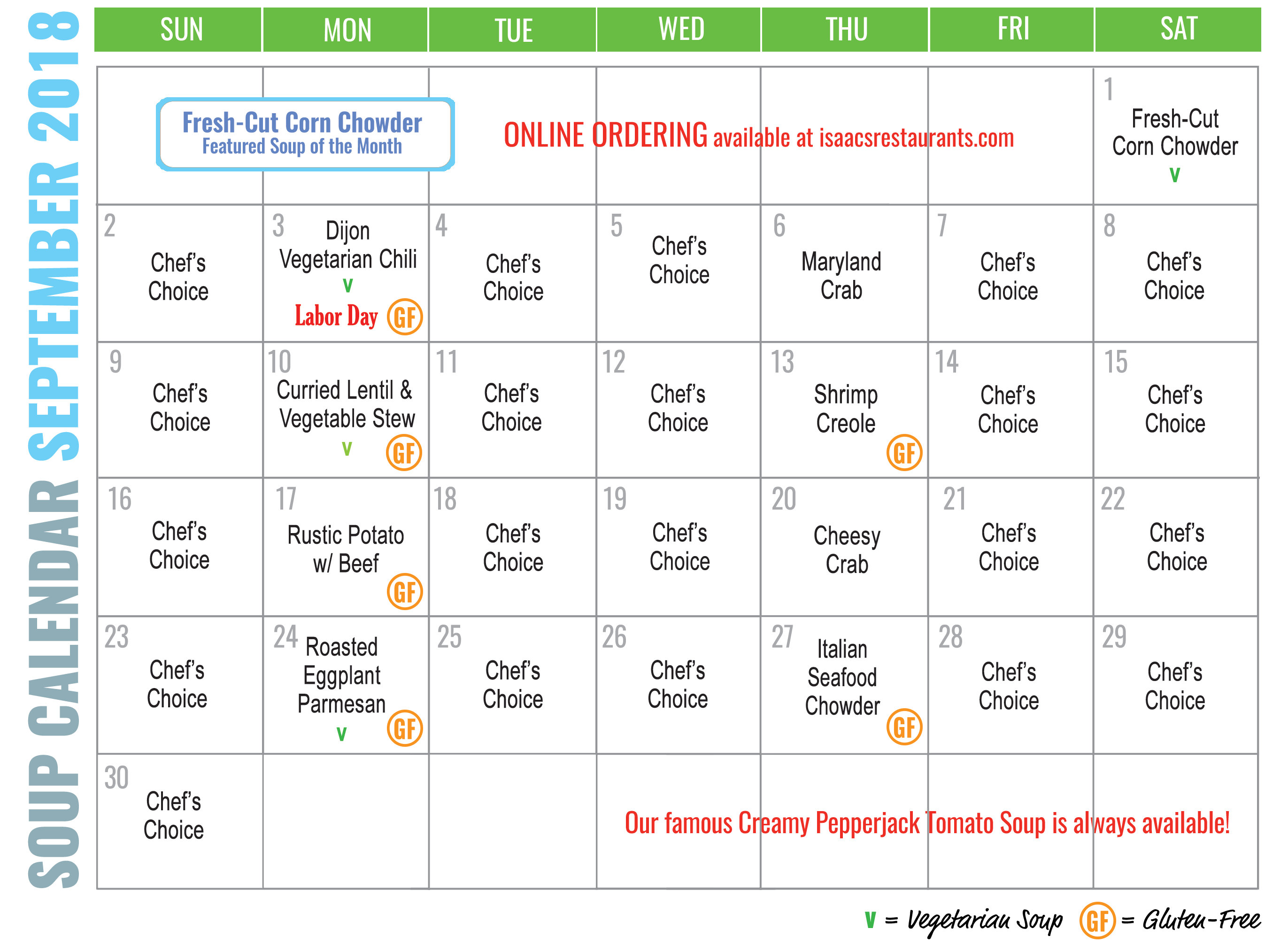 Sept- 2018 soup web Calendar | Isaac's Restaurants