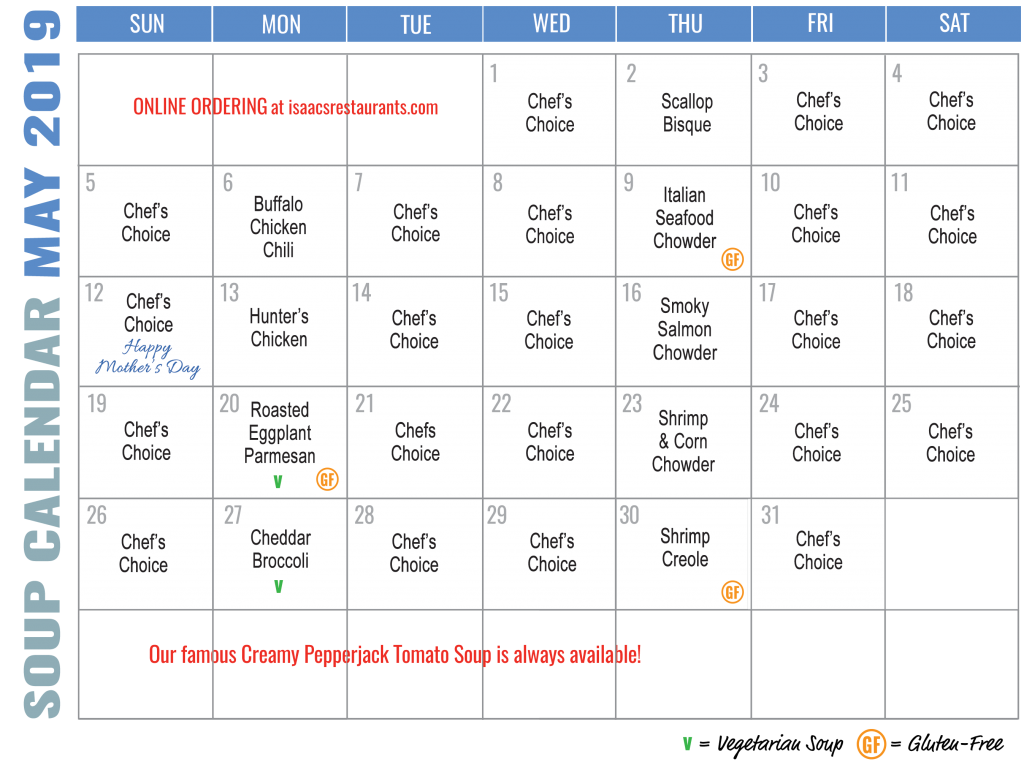 May2019-soup-webCalendar | Isaac's Restaurants